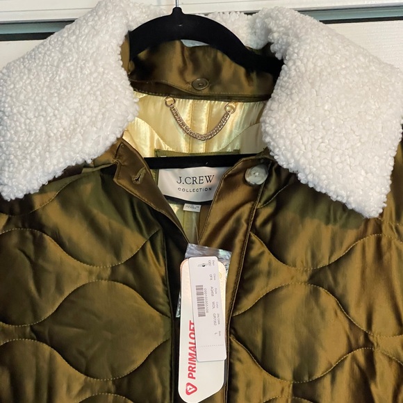 NWT J Crew x Primaloft Quilted Cocoon Jacket heavy satin with removable collar - Picture 6 of 12